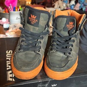 Supra Camouflage and Orange Athletic Shoes